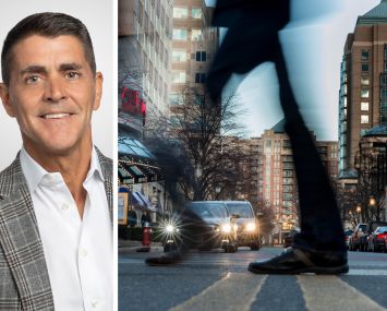 Workday CEO Carl Eschenbach and Reston Town Center in Virginia.