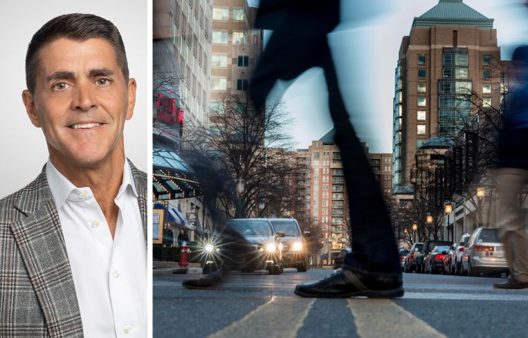 Workday CEO Carl Eschenbach and Reston Town Center in Virginia.