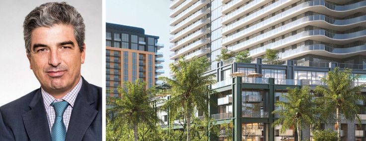 Rosso Development CEO Carlos Rosso and a rendering of Midtown Park at 3055 North Miami Avenue, Miami.