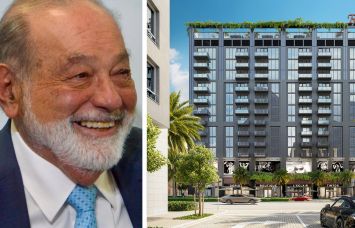 Carlos Slim Helú and a rendering of the Rider Residences project in Miami.