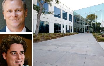 DrawBridge Realty CEO Charlie McEachron (top), Anduril founder Palmer Luckey (bottom), and The Hive in Costa Mesa, Calif.