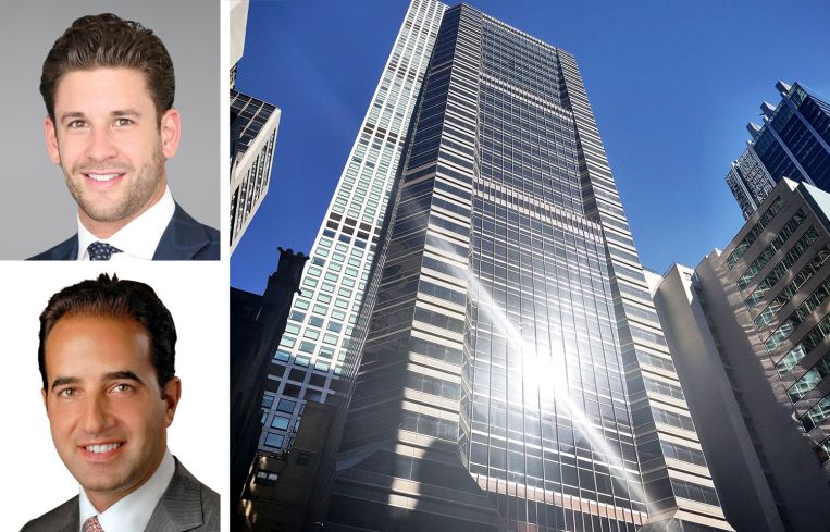 Newmark's Cooper Weisman (top) and Jared Horowitz (bottom), and 65 East 55th Street.
