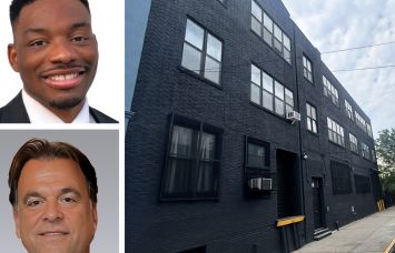 Colliers' Daniel Mundle (top) and Josh Kleinberg (bottom), and 35-18 37th Street, Queens.
