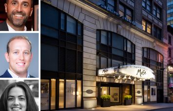 Vantage Real Estate's Danny Volk (top), Marc Johnson (center), and Kayla Terzi (bottom), and the Muse Hotel.