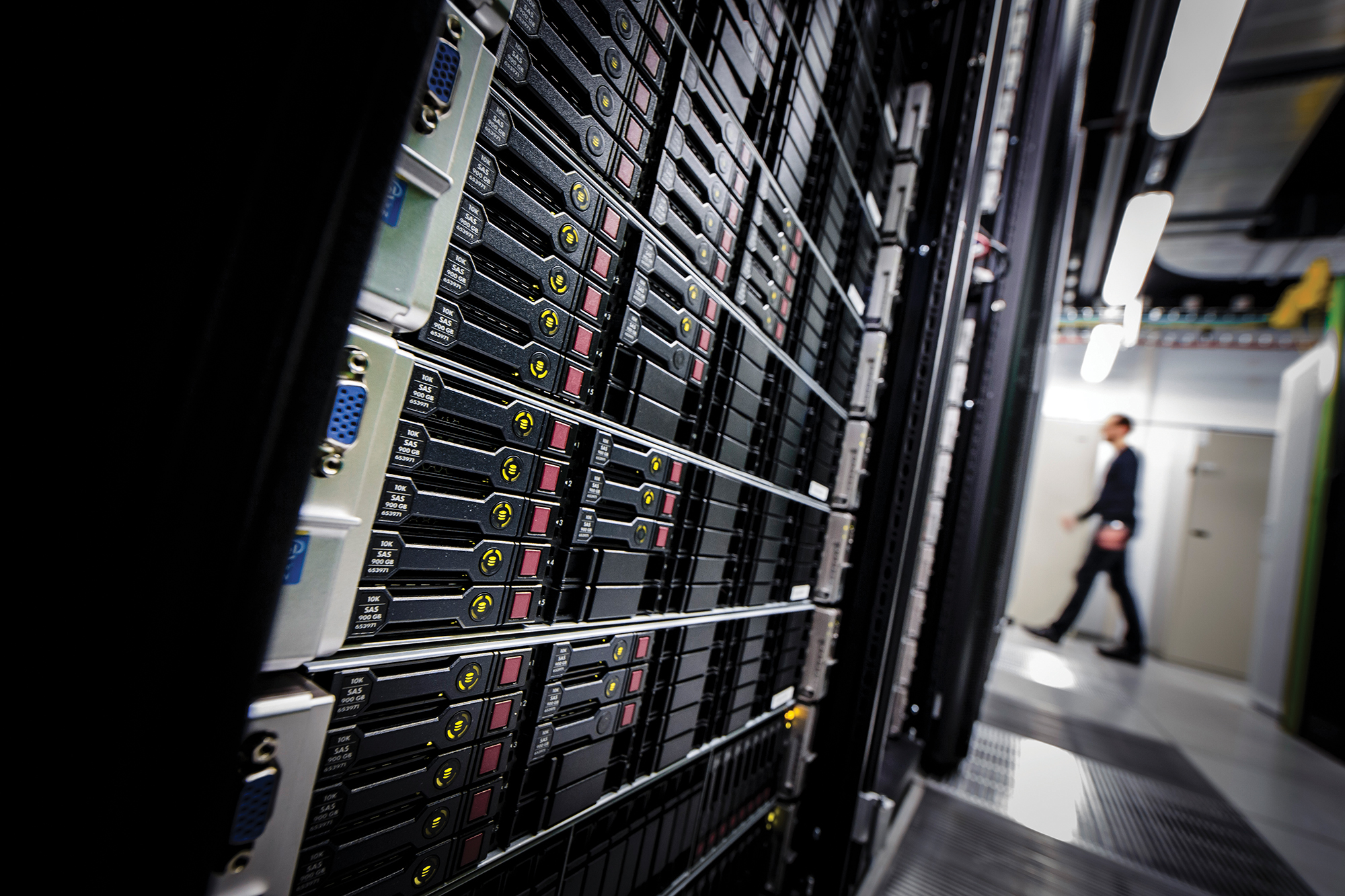 Server racks in a data center.