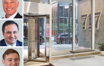 CBRE's David Hollander (top), Nick Hilton (center), and Maxwell Tarter (bottom), and 717 Fifth Avenue.