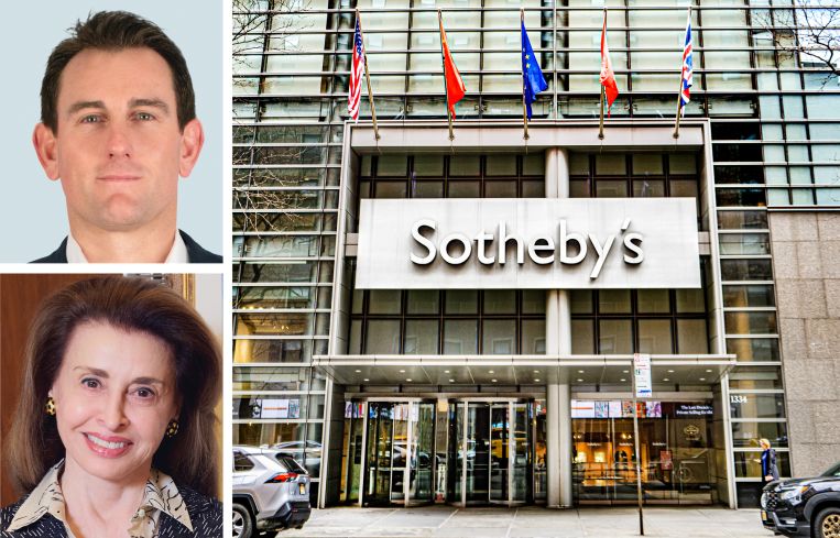 CBRE's Doug Middleton (top) and Mary Ann Tighe (bottom), and the former Sotheby's headquarters at 1334 York Avenue.