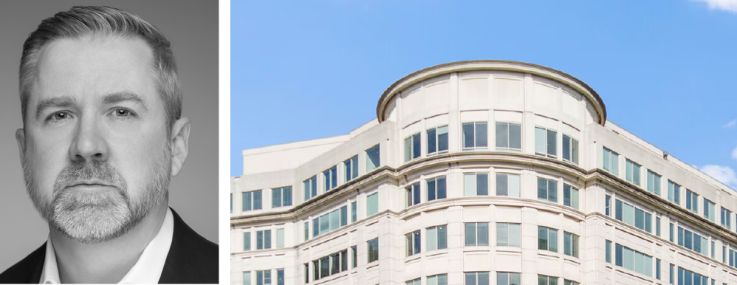 Newmark's Doug Mueller (top), NCTA President and CEO Cory Gardner (bottom), and 25 Massachusetts Avenue NW, Washington, D.C.