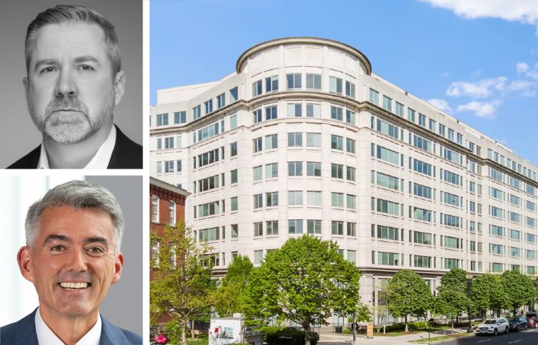 Newmark's Doug Mueller (top), NCTA President and CEO Cory Gardner (bottom), and 25 Massachusetts Avenue NW, Washington, D.C.