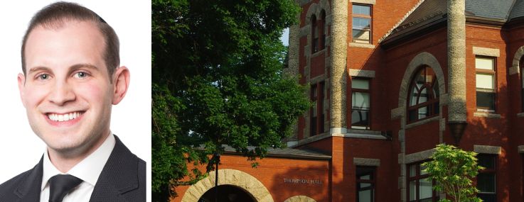 Eric Rosenstock of Greystone and students walking across the University of New Hampshire campus.