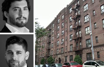 Greenmont Group's Eyal Greenberg (top) and Josh Honig (bottom), and 364 Lincoln Place, Brooklyn.
