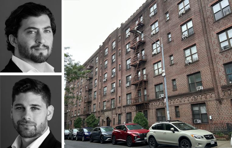 Greenmont Group's Eyal Greenberg (top) and Josh Honig (bottom), and 364 Lincoln Place, Brooklyn.