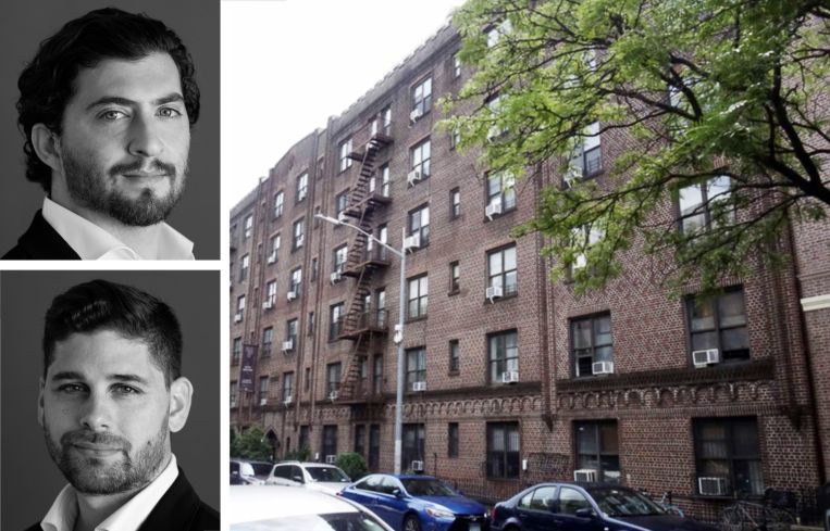 Greenmont Group's Eyal Greenberg (top) and Josh Honig (bottom), and 364 Lincoln Place, Brooklyn.