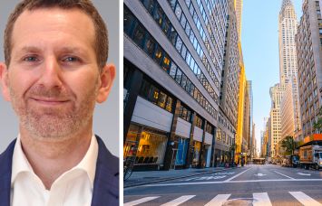 Colliers' Frank Wallach and office buildings lining a street in Manhattan.