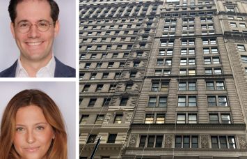 Savills' Gabe Marans (top) and Maxine Rosen (bottom), and 32 Broadway.