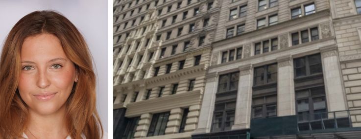 Savills' Gabe Marans (top) and Maxine Rosen (bottom), and 32 Broadway.