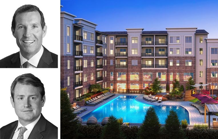 JLL's Gerard Sansosti (top) and Peter Rotchford (bottom), and Symphony at Suwanee multifamily complex in Suwanee, Ga.