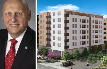 Glendale Mayor Ara Najarian and a rendering of 236 North Central Avenue in Glendale, Calif.