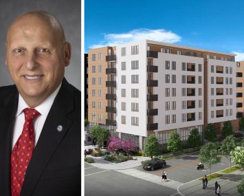 Glendale Mayor Ara Najarian and a rendering of 236 North Central Avenue in Glendale, Calif.