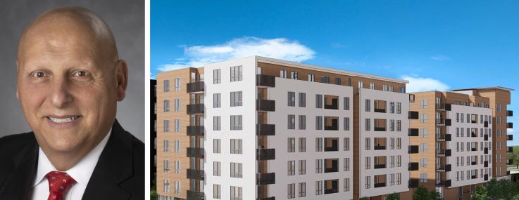 Glendale Mayor Ara Najarian and a rendering of 236 North Central Avenue in Glendale, Calif.