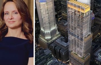 Hilary Spann, BXP Executive Vice President, New York Region, and a rendering of 343 Madison Avenue.