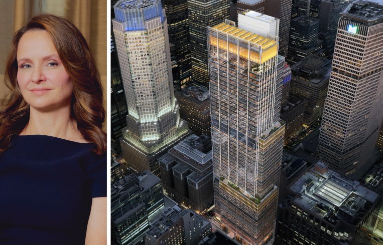 Hilary Spann, BXP Executive Vice President, New York Region, and a rendering of 343 Madison Avenue.