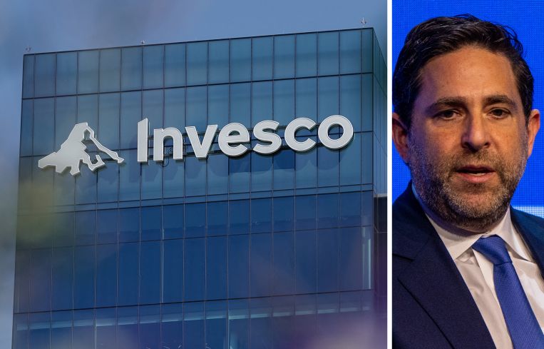 Invesco logo and CEO Andrew Schlossberg