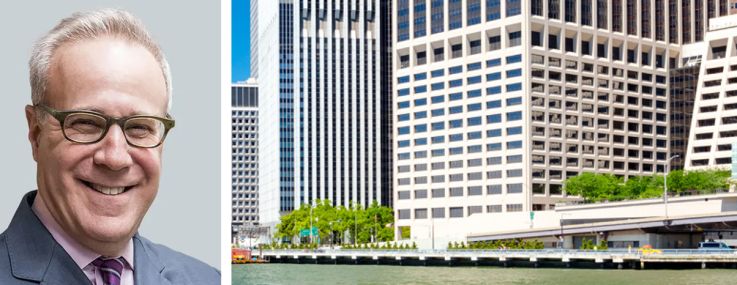 Newmark's Ira Rovitz (top), CBRE's Paul Haskin (bottom), and 55 Water Street.