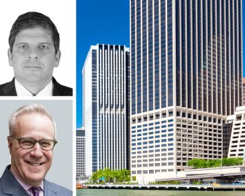 Newmark's Ira Rovitz (top), CBRE's Paul Haskin (bottom), and 55 Water Street.