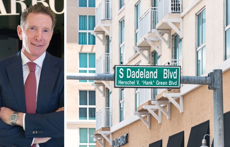 Arbor Realty's Ivan Kaufman and a South Dadeland Boulevard sign.