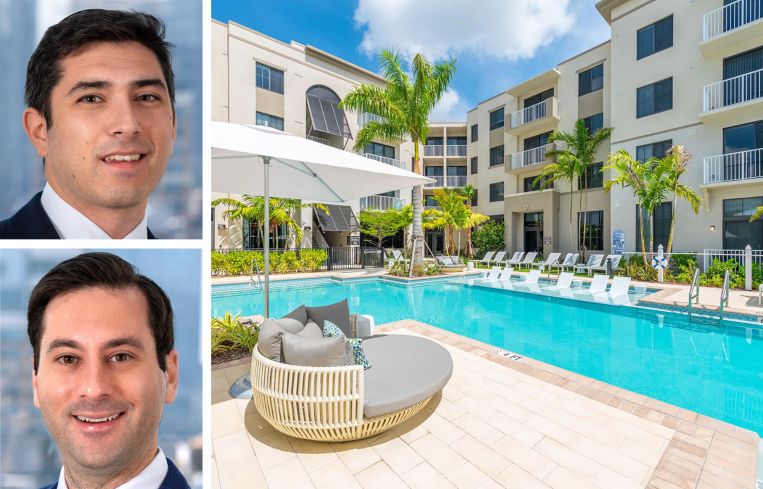 Dwight Capital's Jeremy Packer (top) and Josh Hoffman (bottom), and the Arcadia multifamily development in Tamarac, Fla.