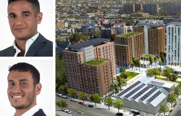 J3K Real Estate's Jon Kamali (top) and Jeremy Kamali (bottom), and a rendering of The Peninsula in The Bronx.