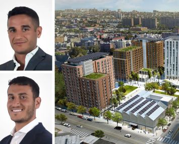 J3K Real Estate's Jon Kamali (top) and Jeremy Kamali (bottom), and a rendering of The Peninsula in The Bronx.