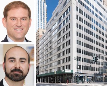 AmTrustRE's Jonathan Bennett (top), Sapir Organization's Alex Sapir (bottom), and 260 Madison Avenue.