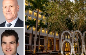 Colliers' Jonathan Kingsley (top) and Zach Smith (bottom), and 600 Brickell in Miami.