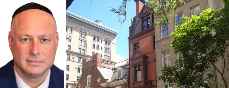 Augenbaum Realty's Josh Augenbaum and 26 East 64th Street (center).