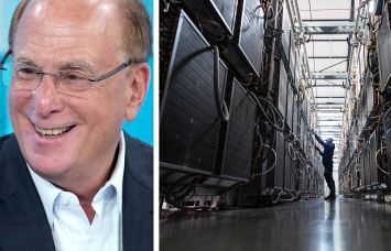Larry Fink, chairman and CEO of BlackRock, and the inside of a data center.