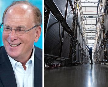 Larry Fink, chairman and CEO of BlackRock, and the inside of a data center.