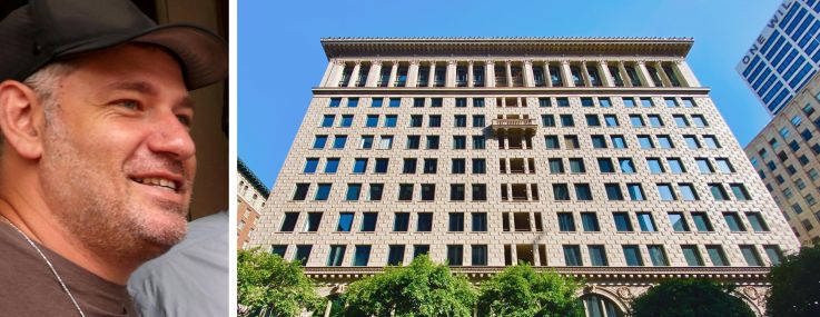 Leo Pustilnikov and the PacMutual complex in Downtown Los Angeles.