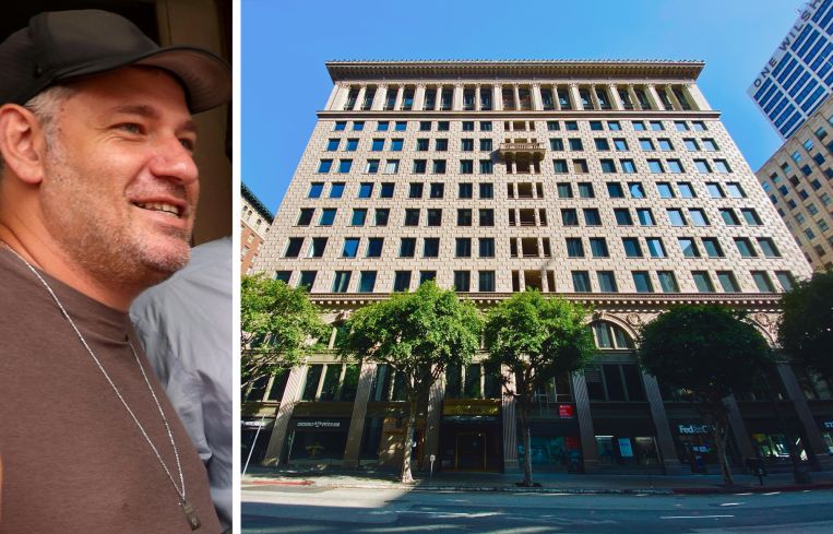 Leo Pustilnikov and the PacMutual complex in Downtown Los Angeles.