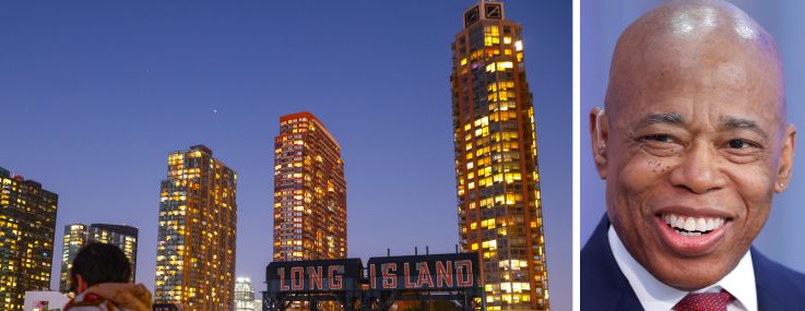 The Long Island City waterfront and Mayor Eric Adams.
