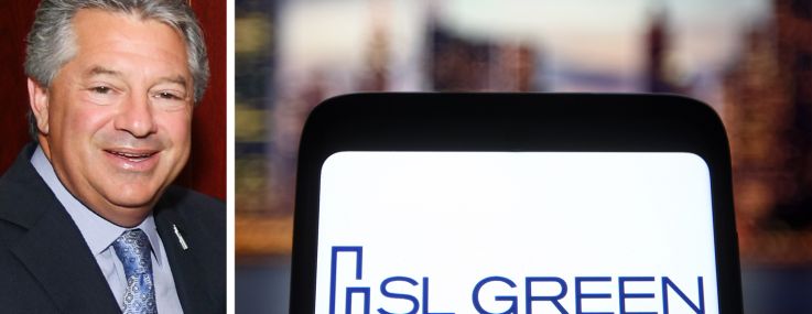 SL Green CEO Marc Holliday and a photo illustration of SL Green's logo.