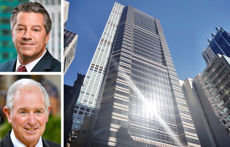 SL Green's Marc Holliday (top), Blackstone's Stephen Schwarzman (bottom), and Park Avenue Tower at 65 East 55th Street.
