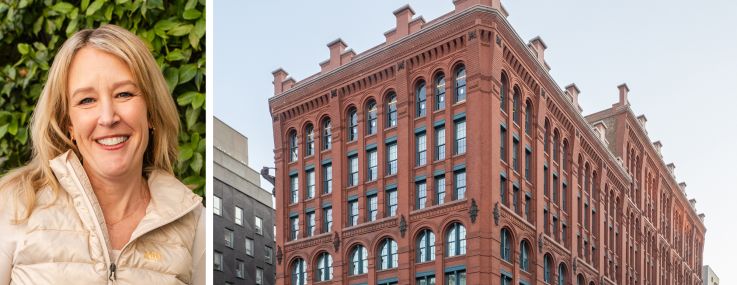 REI CEO Mary Beth Laughton and the Puck Building at 295 Lafayette Street.