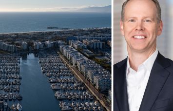 Aerial view of Marina del Rey Marina in Los Angeles, CA. and Bill Huffman, CEO of Nuveen.