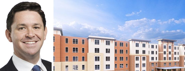 Walker & Dunlop's P.J. McDevitt and a rendering of The Highlands planned for Hyattsville, Md.