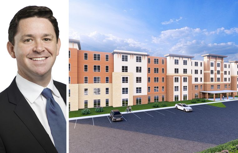 Walker & Dunlop's P.J. McDevitt and a rendering of The Highlands planned for Hyattsville, Md.