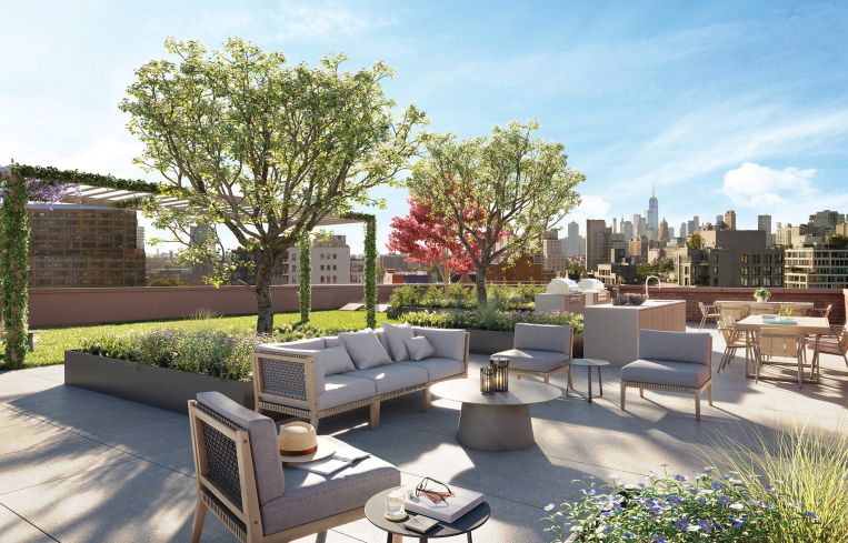 The rooftop lounges on each building that offer spectacular views of Brooklyn.