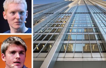 Stripe co-founders Patrick (top) and John Collision, and 28 Liberty Street.