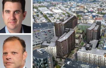 Affinius' Perry Katz (top), Post Brothers' Matthew Pestronk (bottom), and a rendering of Post Brothers' Piazza Alta Phase II project in Philadelphia.
